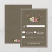 Rustikale Burlap Deer Antler Wedding RSVP Cards Karte (Vorne/Hinten)