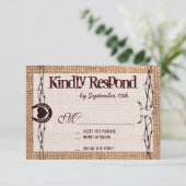 Rustikale Burlap-Drahthupe-RSVP-Karten RSVP Karte (Stehend Vorderseite)