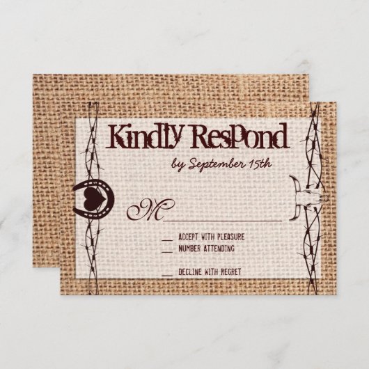 Rustikale Burlap-Drahthupe-RSVP-Karten RSVP Karte (Vorne/Hinten)