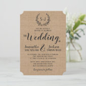 Rustikale Burlap Elegant Black Typografy Wedding Einladung (Stehend Vorderseite)