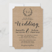 Rustikale Burlap Elegant Black Typografy Wedding Einladung (Vorderseite)