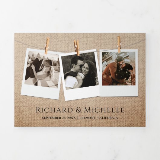 Rustikale Burlap Farm Holz Stall String Lights Hoc Dreifach Gefaltete Einladung (Cover)