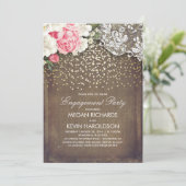 Rustikale Burlap-Floral Lace Gold-Engagement-Parte Einladung (Stehend Vorderseite)
