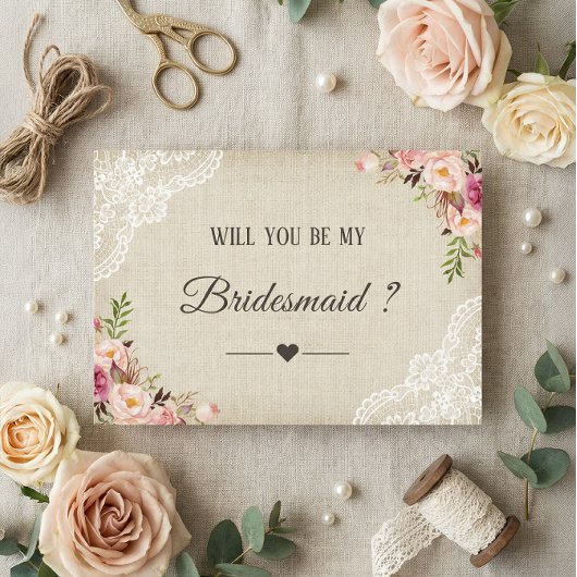 Rustikale Burlap Floral wird meine Bridesmaid sein Einladung