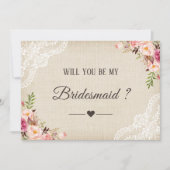Rustikale Burlap Floral wird meine Bridesmaid sein Einladung (Vorderseite)