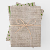 Rustikale Burlap Green Polka Dots Streifen fest Geschenkpapier Set (Beispiel)