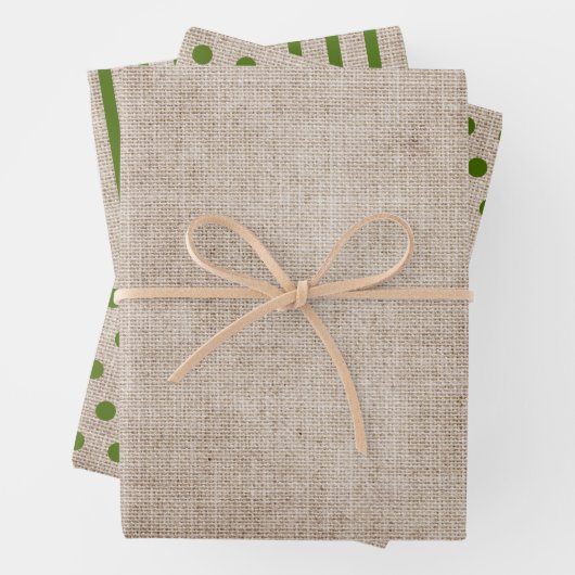 Rustikale Burlap Green Polka Dots Streifen fest Geschenkpapier Set (Beispiel)