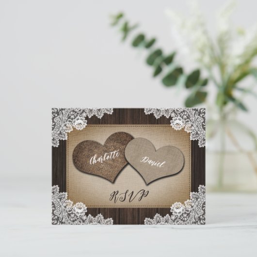 Rustikale Burlap Hearts UAWG Postkarte Auswahl (Stehend Vorderseite)