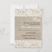 Rustikale Burlap-Hochzeitkarte für RSVP-Karten RSVP Karte (Vorderseite)