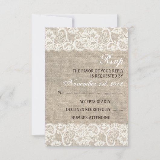 Rustikale Burlap-Hochzeitkarte für RSVP-Karten RSVP Karte (Vorderseite)