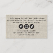 Rustikale Burlap-Kerzenmacher-Visitenkarte Telefonnummerkarte (Rückseite)