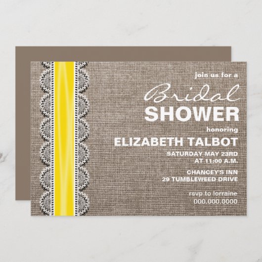 Rustikale Burlap- & Lace Bridal Dusche Einladung (Vorne/Hinten)