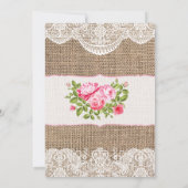Rustikale Burlap Lace Bridal Dusche Einladung Rose (Rückseite)