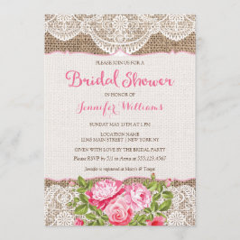 Rustikale Burlap Lace Bridal Dusche Einladung Rose