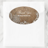 rustikale Burlap Lace Country Hochzeit danke Ovaler Aufkleber (Tasche)