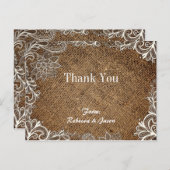 rustikale Burlap Lace Country Hochzeit danke Postkarte (Vorne/Hinten)