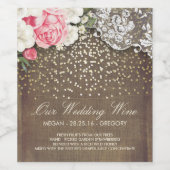 Rustikale Burlap Lace Gold Confetti und Blume Weinetikett (Einzelnes Label)