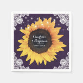 Rustikale Burlap Lace Lila und Sonnenblumen Hochze Serviette (Vorderseite)