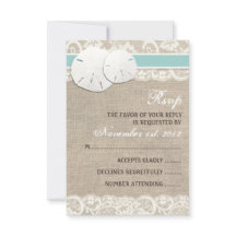 Rustikale Burlap Lace RSVP Karte am Strand
