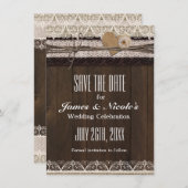Rustikale Burlap- & Lace-Save the Date-Karte Save The Date (Vorne/Hinten)