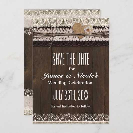 Rustikale Burlap- & Lace-Save the Date-Karte Save The Date (Vorne/Hinten)