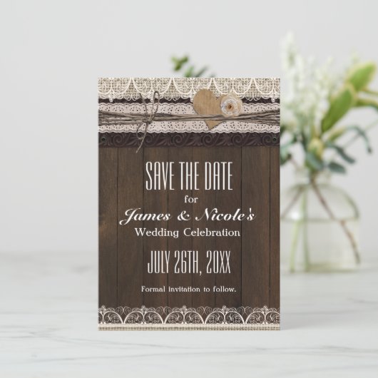 Rustikale Burlap- & Lace-Save the Date-Karte Save The Date (Stehend Vorderseite)