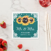 Rustikale Burlap Lace Sonnenblume Aquamarine Hochz Serviette (Beispiel)