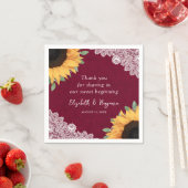 Rustikale Burlap Lace Sonnenblume und Burgund Hoch Serviette (Beispiel)