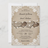 Rustikale Burlap Lace String Lights Hochzeit Einladung (Vorderseite)