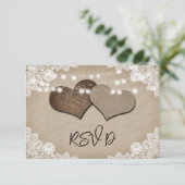 Rustikale Burlap Lace String Lights Hochzeit RSVP Karte (Stehend Vorderseite)