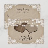 Rustikale Burlap Lace String Lights Hochzeit RSVP Karte (Vorne/Hinten)