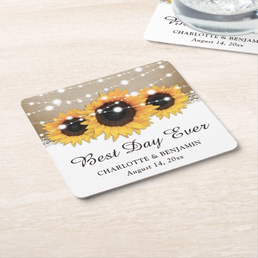 Rustikale Burlap Lace String Lights Sonnenblume Ho Rechteckiger Pappuntersetzer (angewinkelt)