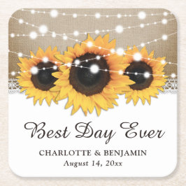 Rustikale Burlap Lace String Lights Sonnenblume Ho Rechteckiger Pappuntersetzer