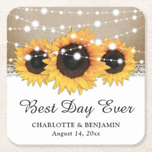 Rustikale Burlap Lace String Lights Sonnenblume Ho Rechteckiger Pappuntersetzer