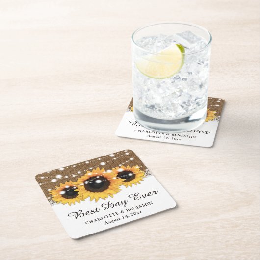 Rustikale Burlap Lace String Lights Sonnenblume Ho Rechteckiger Pappuntersetzer (Vor Ort)