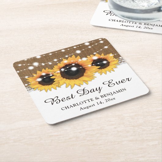 Rustikale Burlap Lace String Lights Sonnenblume Ho Rechteckiger Pappuntersetzer (angewinkelt)