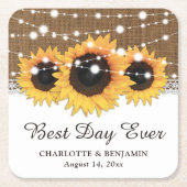 Rustikale Burlap Lace String Lights Sonnenblume Ho Rechteckiger Pappuntersetzer (Vorderseite)