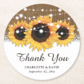 Rustikale Burlap Lace String Lights Sonnenblume Ho Runder Pappuntersetzer (Vorderseite)