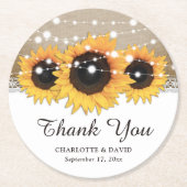 Rustikale Burlap Lace String Lights Sonnenblume Ho Runder Pappuntersetzer (Vorderseite)