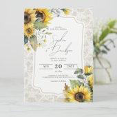 Rustikale Burlap Lace Sunflowers Hochzeit im Herbs Einladung (Stehend Vorderseite)