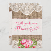 Rustikale Burlap Lace Werden Sie meine Blume Girl Einladung (Vorne/Hinten)