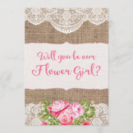 Rustikale Burlap Lace Werden Sie meine Blume Girl Einladung
