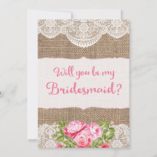 Rustikale Burlap Lace Werden Sie meine Bridesmaid  Einladung (Vorderseite)