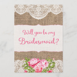 Rustikale Burlap Lace Werden Sie meine Bridesmaid Einladung
