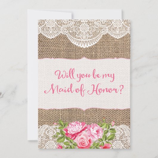 Rustikale Burlap Lace Werden Sie meine Trauzeugin Einladung (Vorderseite)