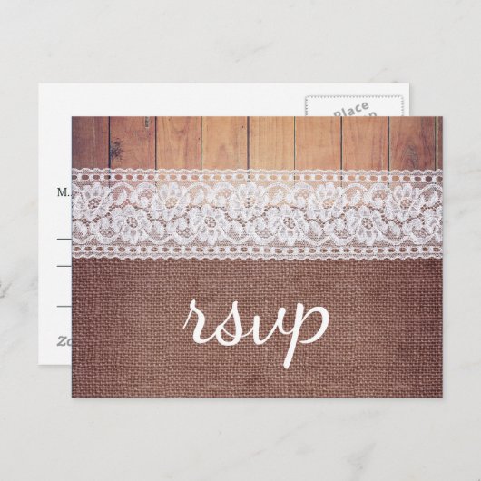 Rustikale Burlap Lace & Wood UAWG Einladungspostkarte (Vorne/Hinten)