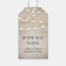Rustikale Burlap-Lichter Hochzeit Geschenkanhänger