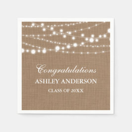 Rustikale Burlap Lights Graduation Party Serviette