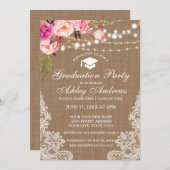 Rustikale Burlap Lights Lace Pink Abschluss laden  Einladung (Vorne/Hinten)