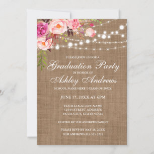Rustikale Burlap Lights Pink Graduation Party lade Einladung